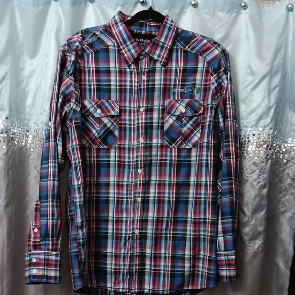 Stylish Blue and Red Plaid Button Down Shirt